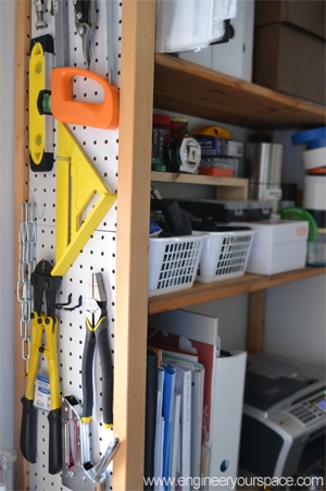 Pegboard sided bookcase